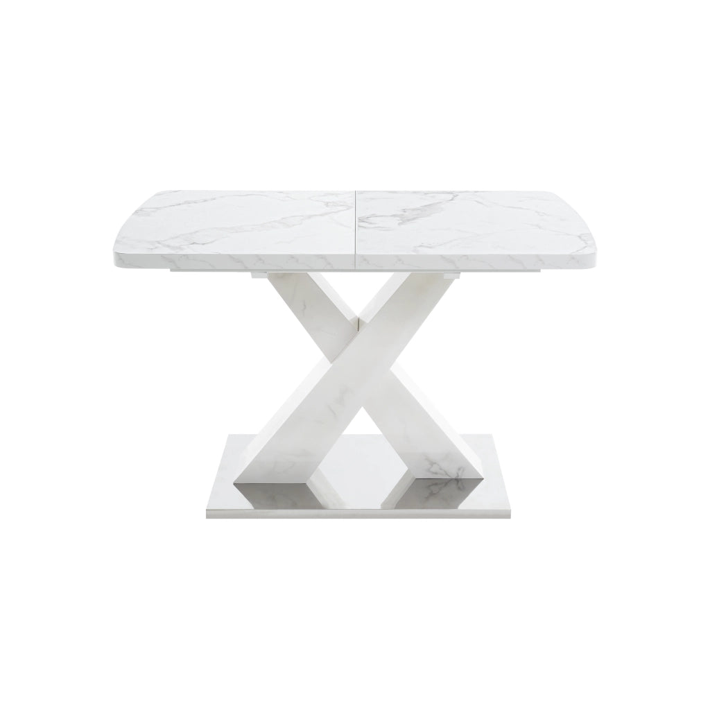 Tavolo allungabile rettangolare con piano effetto marmo bianco e base a X in metallo per sala da pranzo 160 × 80 × 76,5 cm
