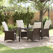 Set da Pranzo da Giardino 5 Pezzi con Cuscini Marrone Polyrattan