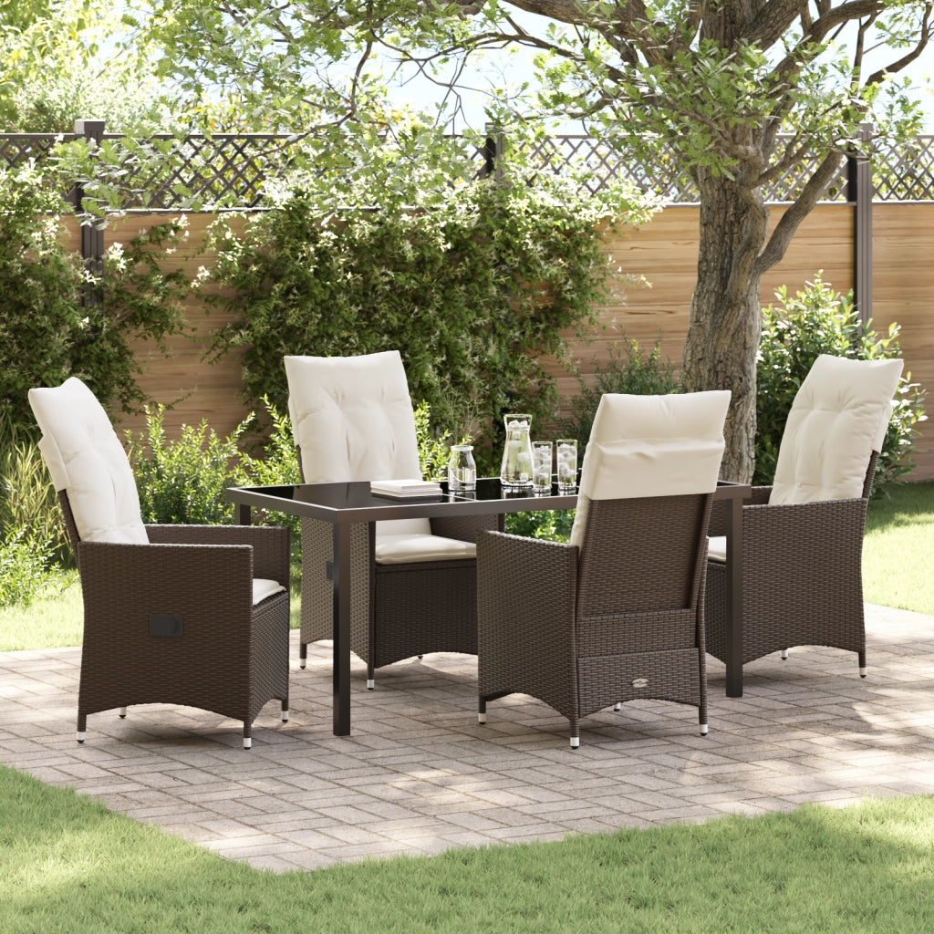 Set da Pranzo da Giardino 5 Pezzi con Cuscini Marrone Polyrattan