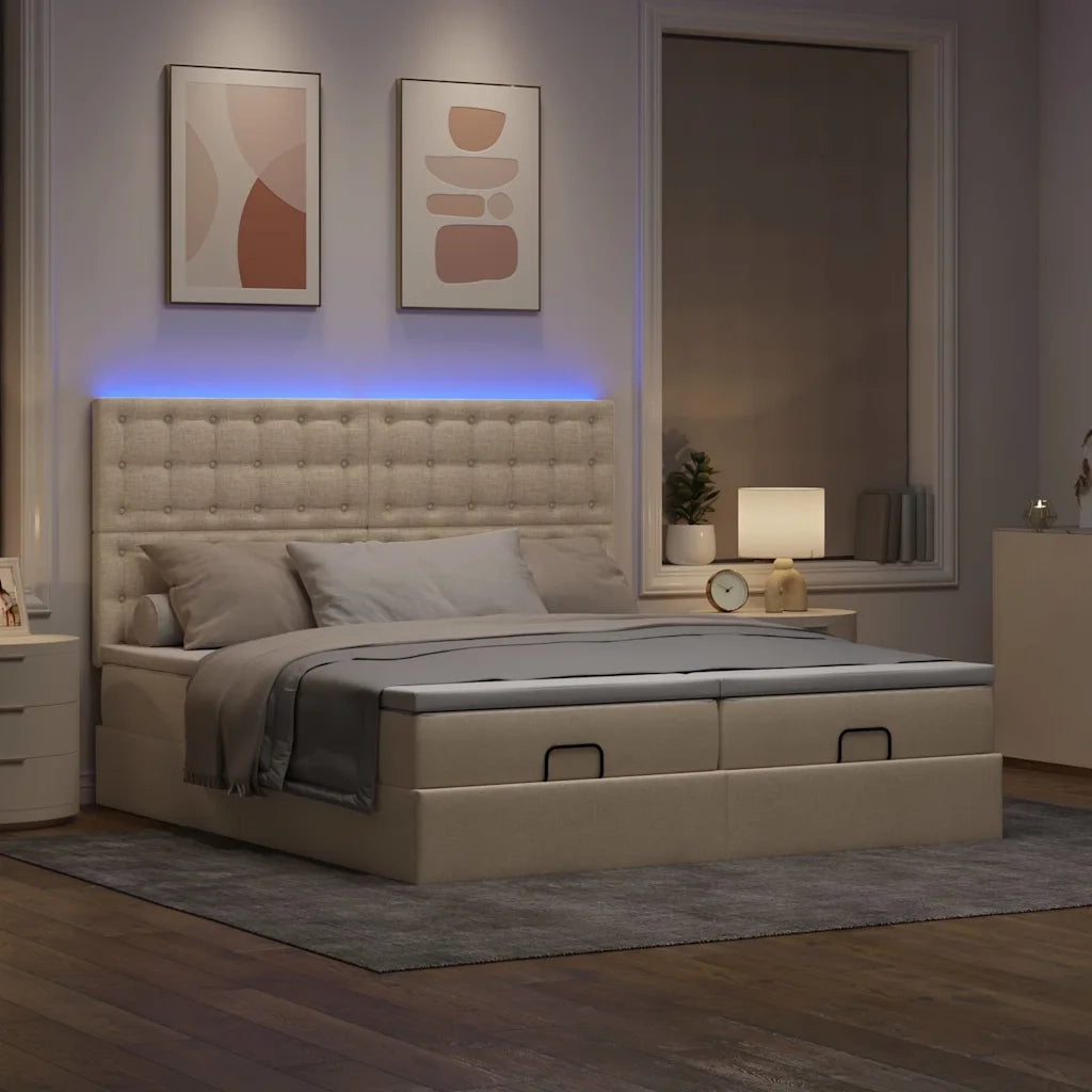 Struttura Letto Pouf con Materassi Crema 160x200 cm in Tessuto 3314581