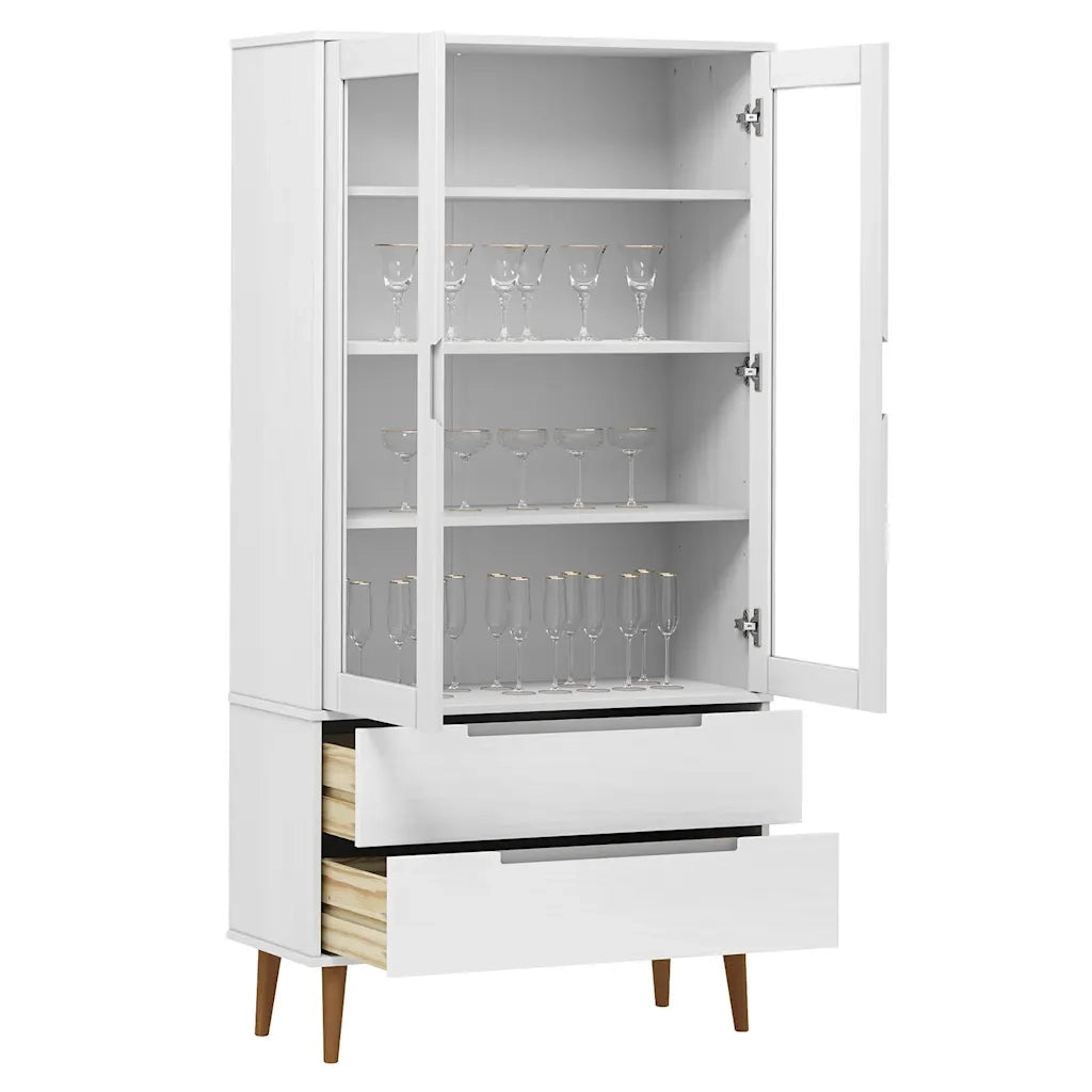 Vetrina MOLDE Bianca 90x35x175 cm in Legno Massello di Pino 350544