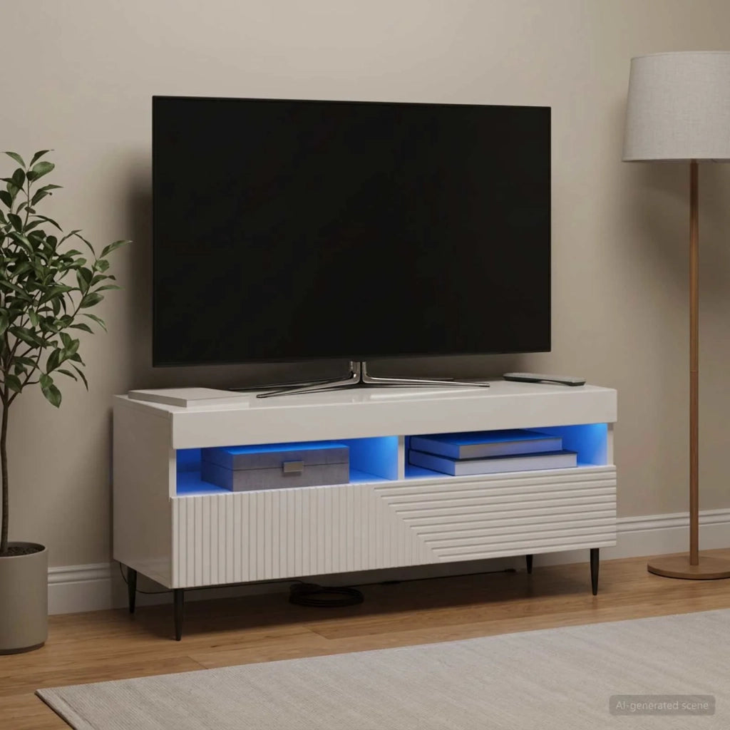 Mobile TV LED Bianco Lucido Legno ingegnerizzato 896989