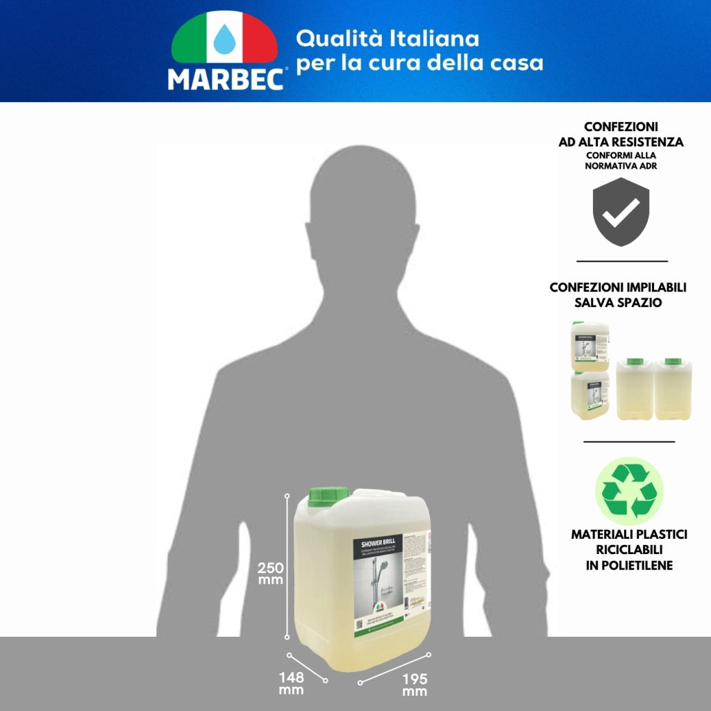 Detergente anticalcare bagno, protezione antigoccia, pulizia quotidiana Marbec SHOWER BRILL - 5LTx4Pz