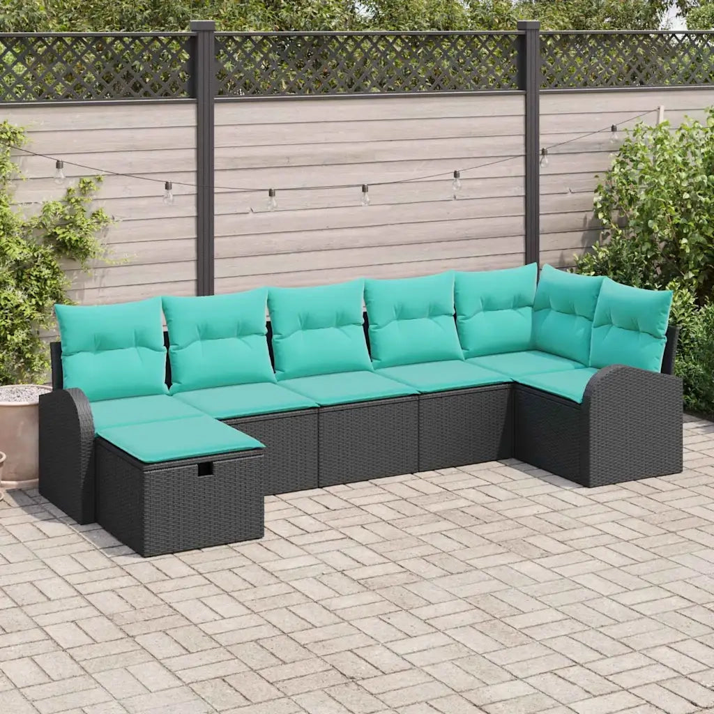 Set Divano da Giardino con cuscino 7 pcs Nero polyrattan 3360437