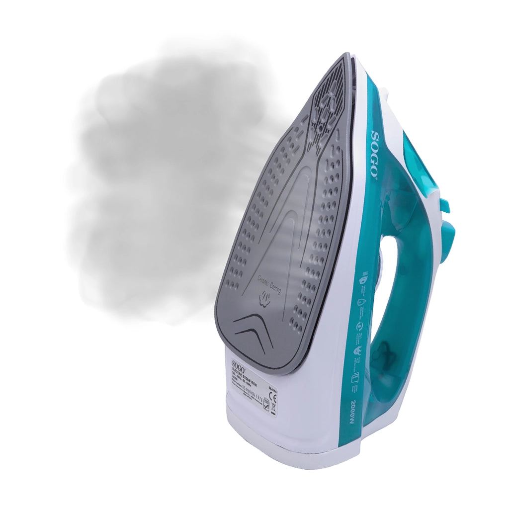 Ferro da stiro a vapore elettrico 2000W, serbatoio 220ml, piastra ceramica, vapore verticale stiratura - SOGO