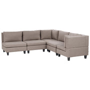 Divano componibile a 5 posti imbottito in tessuto marrone gambe nere lato sinistro stile moderno