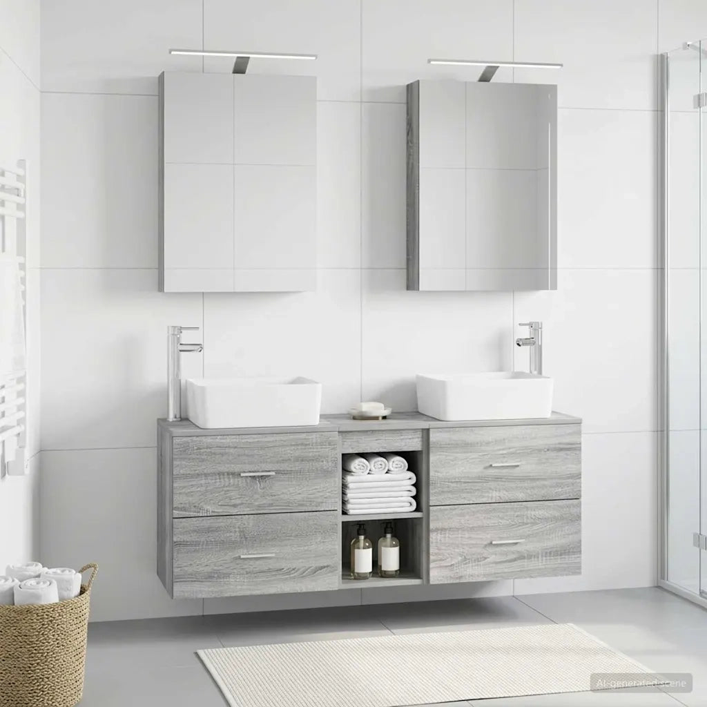 Set di mobili per il bagno 5 pcs Sonoma grigio 3406836