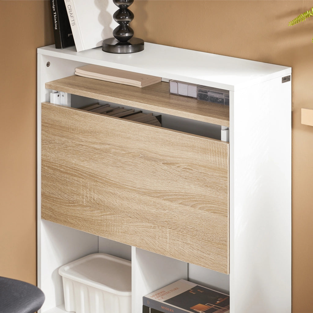 SoBuy Scrivania pieghevole Tavolo per computer con ripiani Tavolo da parete con Scomparto Bianco-Naturale 70x57x85cm FWT104-WN