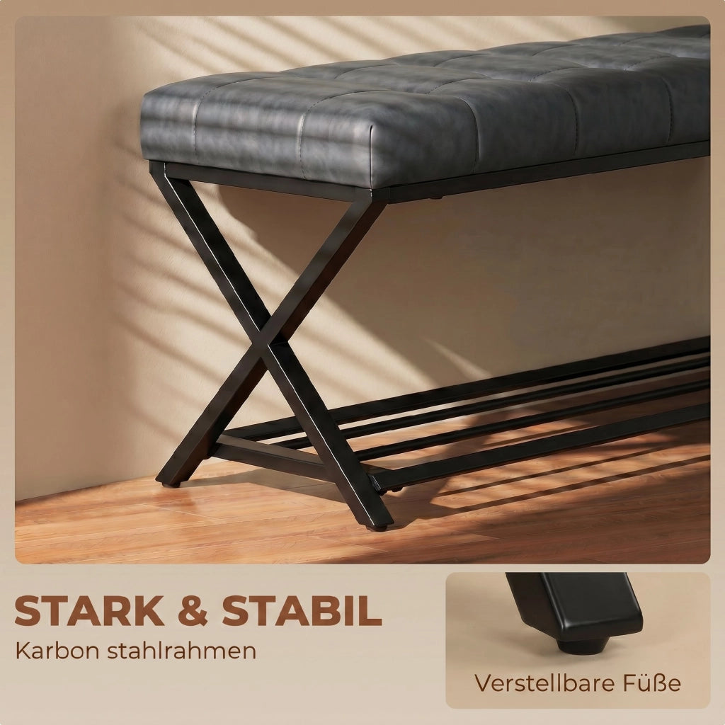 Panca Ingresso con Seduta in Pelle Sintetica ¨C zephmum ¨C Grigio Scuro 112x37x47 cm