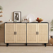 Armadio 4 Ante in Rattan ¨C Xylo ¨C Nero, Ripiani, Guardaroba, 158 cm