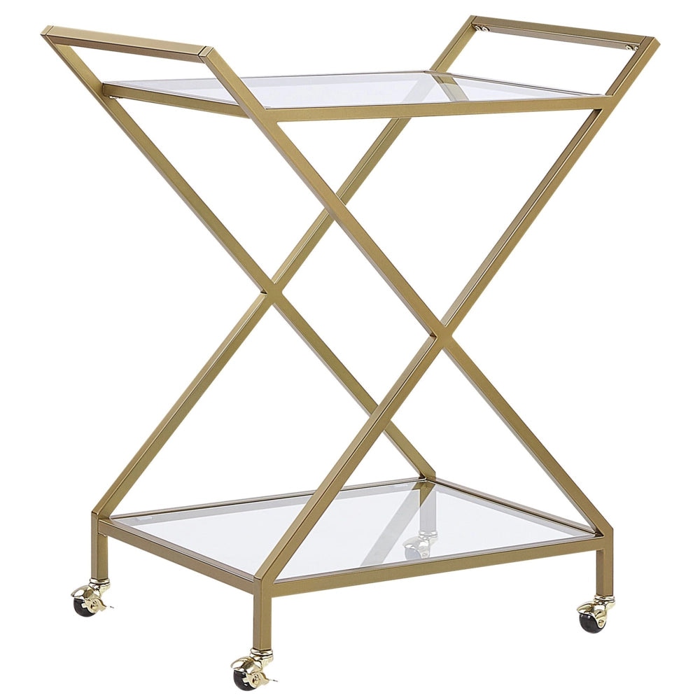 Carrello da cucina con struttura in metallo dorato piani in vetro trasparente carrello bar glamour con ruote bloccabili