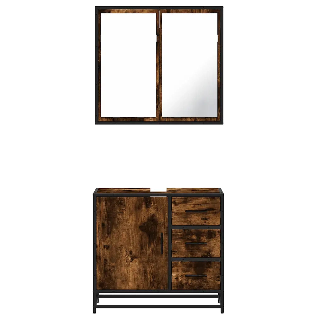 Set Mobili da Bagno 2 pz Rovere Fumo in Legno Multistrato