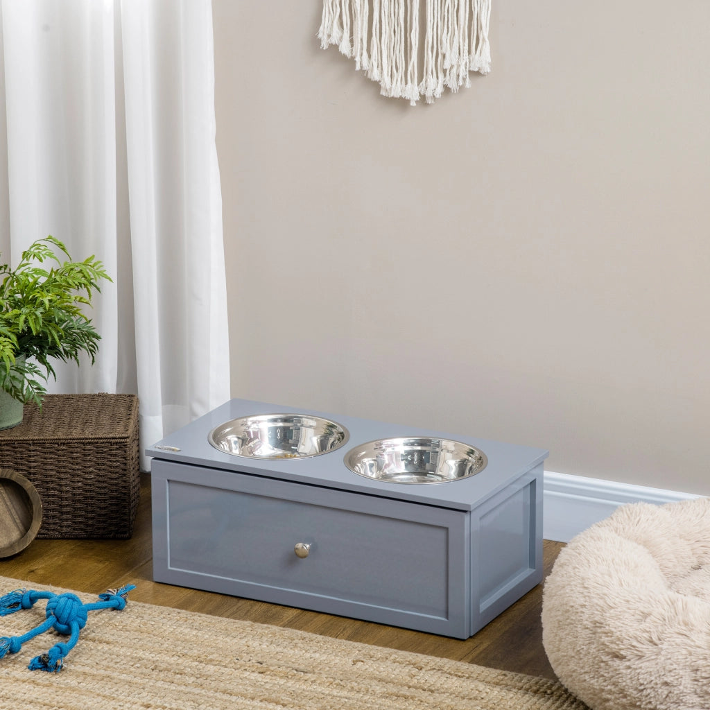 Ciotola Cane con Cassetto ¨C zephmum ¨C Grigio, Acciaio Inox, 60x30x24cm