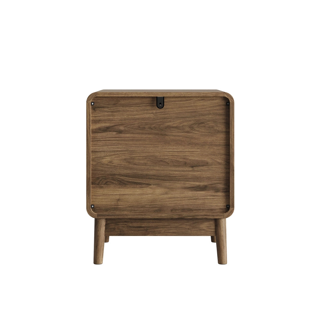 Comodino con 2 cassetti e frontali geometrici, stile moderno, per camera da letto, in MDF, marrone noce
