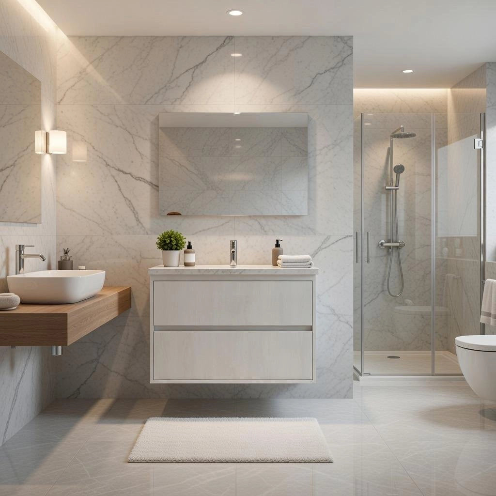 Composizione mobile bagno sospeso con cassetti cm 80 mod. ELEGANCE - Larice Bianco
