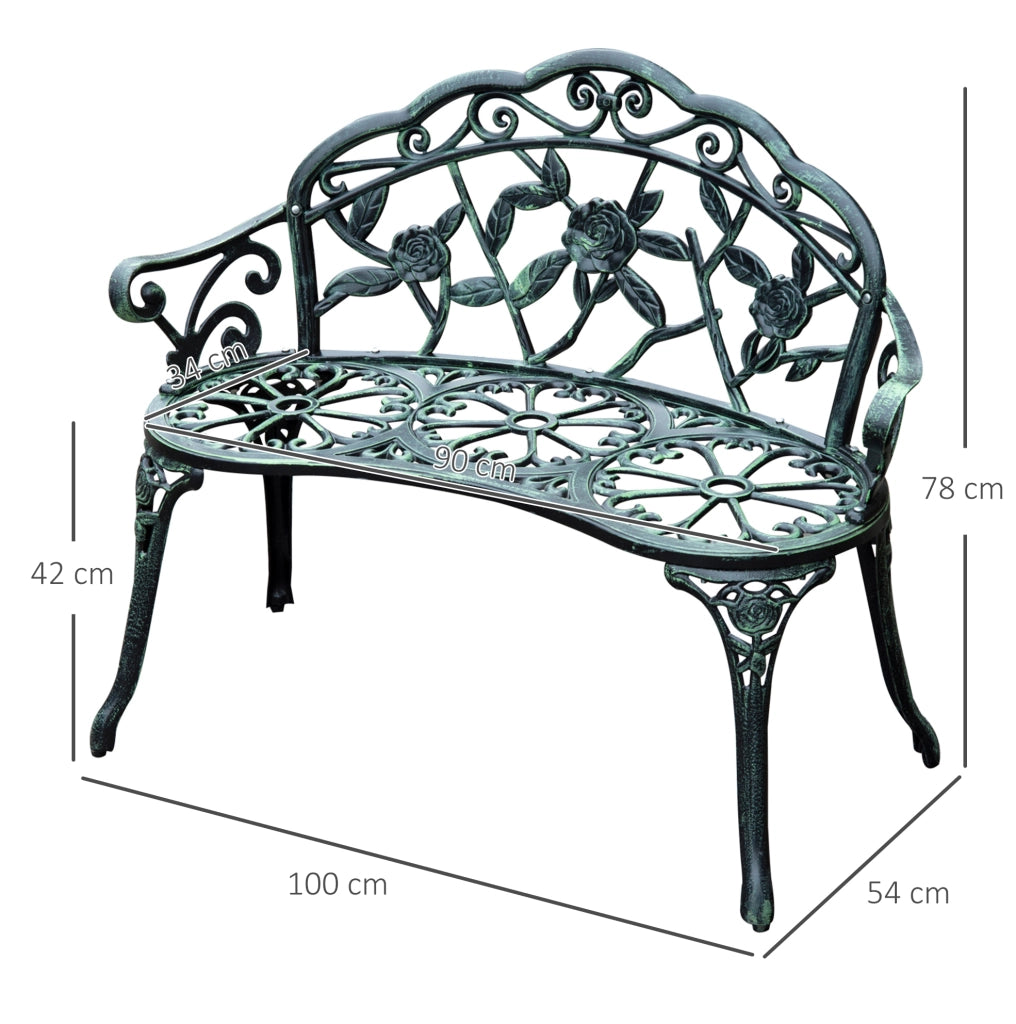 Panca da giardino ULEVR 2 posti 100x54x78 cm in alluminio pressofuso e ghisa, verde antico