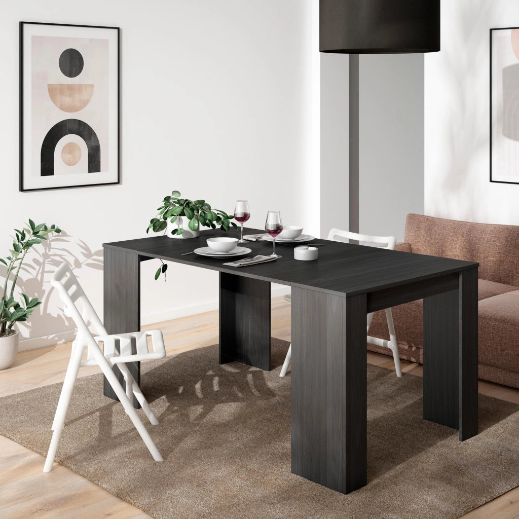 Consolle allungabile, 160x90x77cm, Per 8 persone, Tavolo da pranzo, Nero RF2619