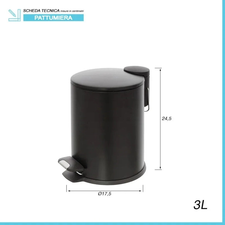 PATTUMIERA 3L 16X16XH25CM ACCIAIO NERO.