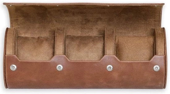 Borsa per orologi da 3 pezzi in pelle autentica 100%, protezione duratura e trasportabile, adatta per tutti gli orologi da polso e smartwatch fino a 50 mm (marrone/marrone)