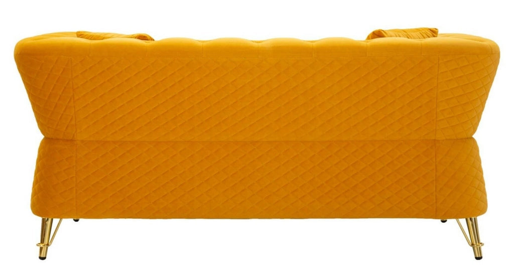 Divano fisso 2 posti Casio, Sofà dritto, Divanetto per salotto, Poltrona matrimoniale, 162x83 h76 cm, Ocra e Oro