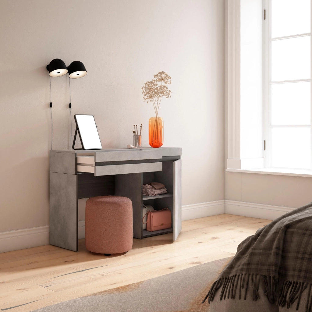 Tavolo da toeletta, 121x35x75cm, Con cassetto, Camera da letto, grigio cemento RF3462