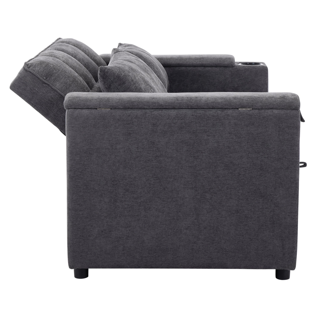 Divano letto trasformabile con schienale regolabile; porte USB e Type-C in tessuto grigio