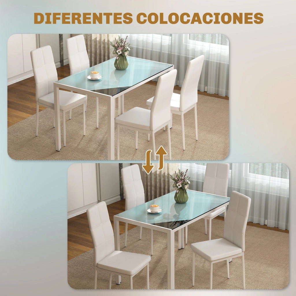 Tavolo da pranzo allungabile con 4 sedie ¨C zephmum ¨C Bianco, vetro temperato, metallo