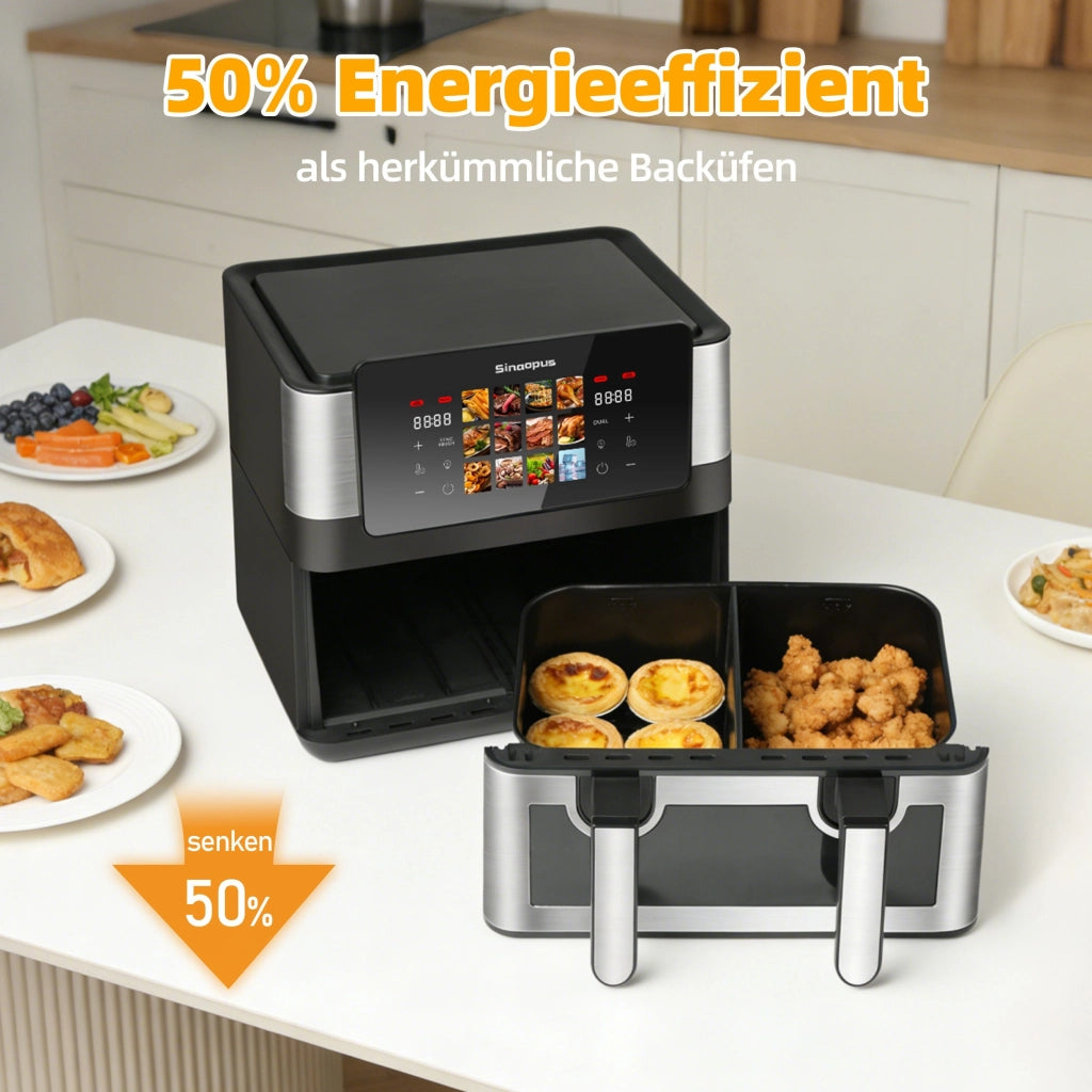 Friggitrice ad aria a camera singola/doppia da 8,5 litri, 12 programmi, con obl¨° di visualizzazione, 2 camere, touchscreen, temperatura massima 200¡æ