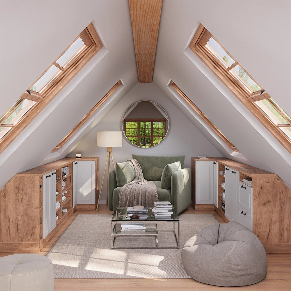 Mobile sottotetto Mobile angolare Rion Bianco rustico/Rovere dorato 75.6 x 83.8 cm con 1 porta, carcassa dell’armadio profondità 60 cm Vicco