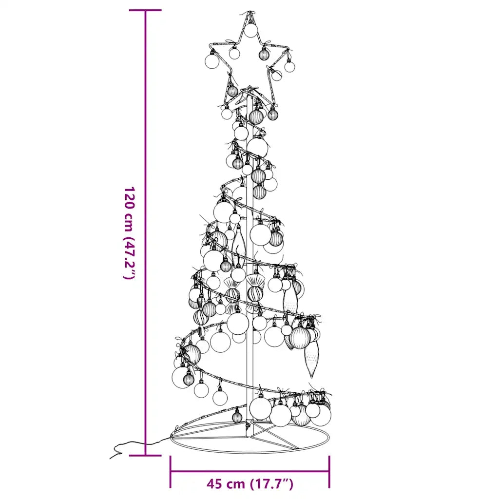 Albero di Natale a LED con Palline 80 LED Bianco Caldo 120 cm 3318559