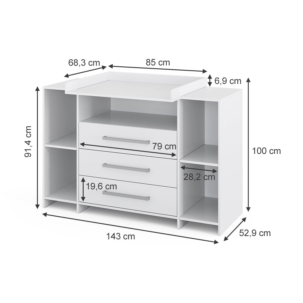 Vicco Fasciatoio Bianco 143 x 100 cm XL con cassetti