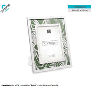 Cornice Portafoto in Legno MDF da Appoggio Bianco e Verde Felci 10 x 15 cm