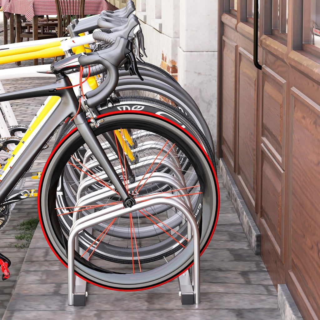 Rastrelliera Portabiciclette per 5 Biciclette ¨C Zephmum ¨C Acciaio 145x33x27 cm Argento