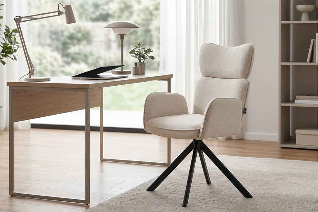 Sedia ufficio in tessuto, poltrona girevole beige – Oslo
