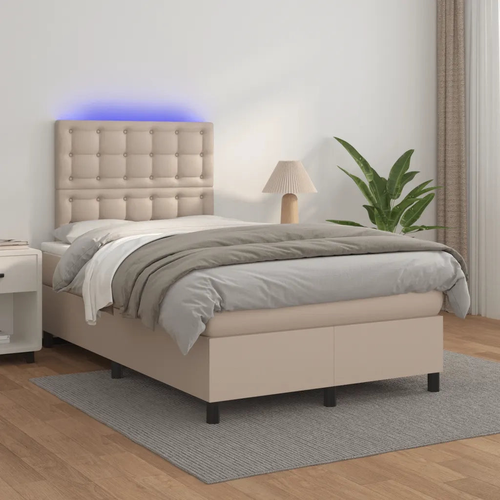 Giroletto Molle Materasso e LED Cappuccino 120x190cm Similpelle