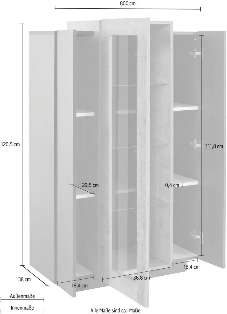 Mobile Vetrina CORO L 80 x H 120.5 x P 38 cm grigio