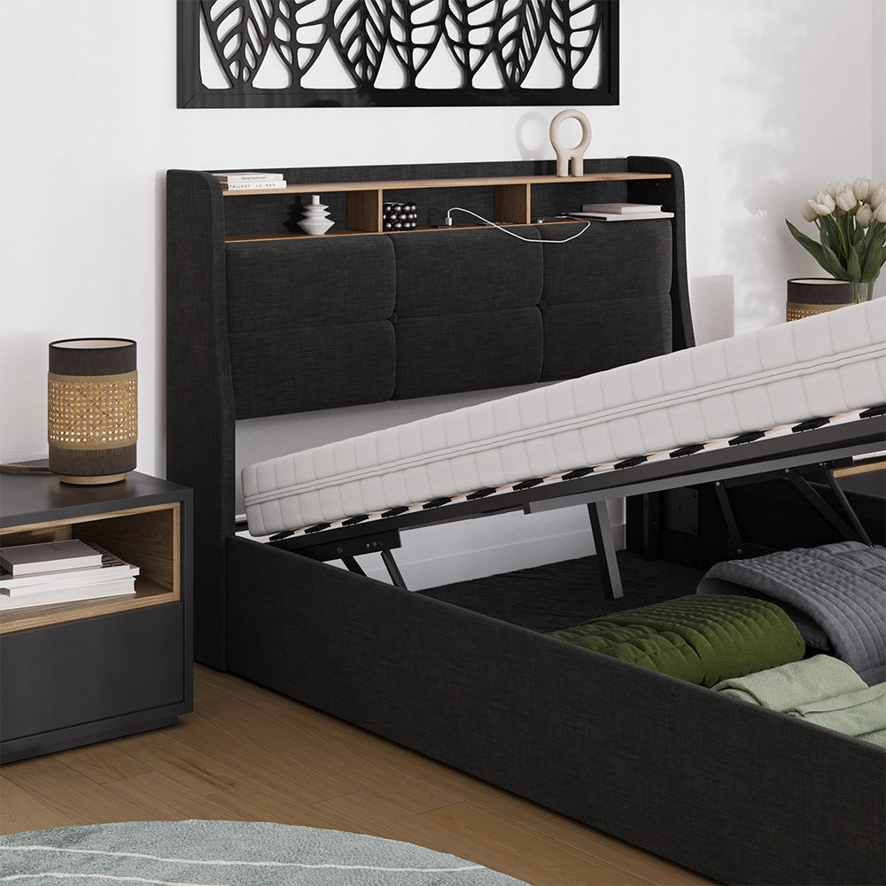 Vitalispa Letto imbottito Antracite/quercia con LED e connessione USB