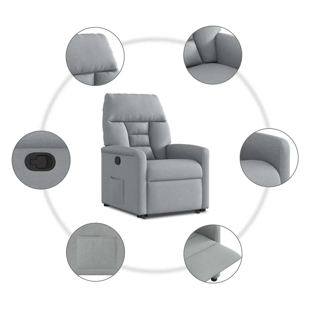 Divano Sedia-Poltrona Alzapersona Reclinabile Grigio Chiaro in Tessuto 448161