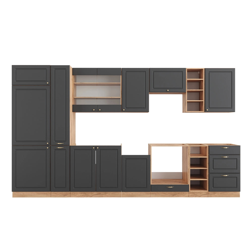 Cucina componibile Fame-Line Antracite rustico/Rovere dorato 355 cm senza piano di lavoro Vicco