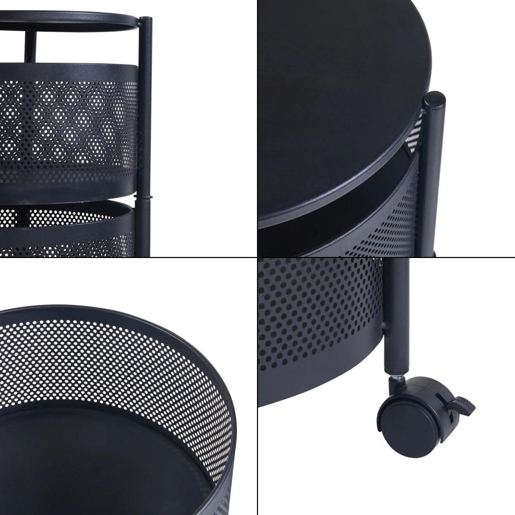 Carrello di servizio carrello da cucina/soggiorno mobile contenitore a 4 ripiani 75 x 33 cm acciaio nero 03_0009248