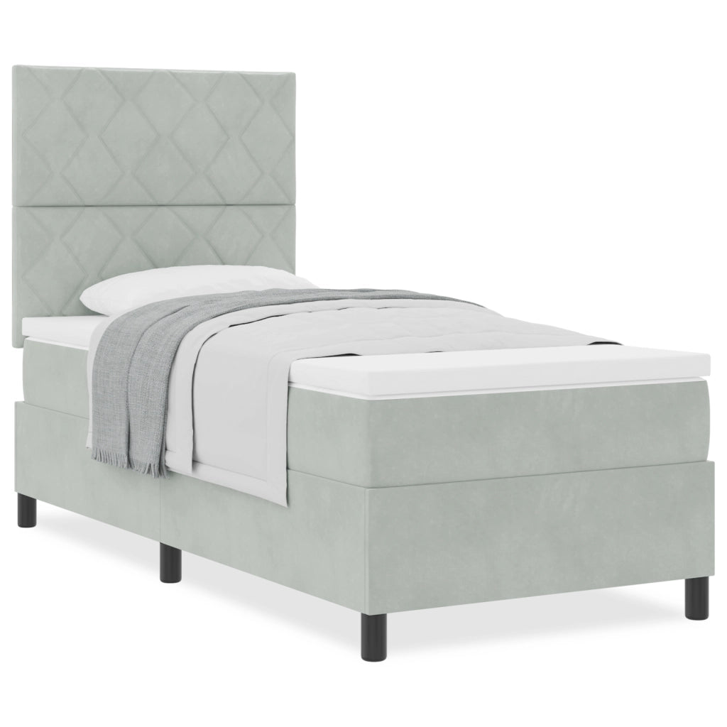 Letto Box Spring con Materasso Grigio Chiaro 90x200 cm Velluto