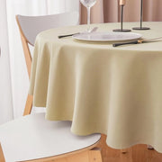 Tappeto di protezione per tavolo, beige, diametro 120 cm, panno per tavolo impermeabile in poliestere con bordo dorato, per tavolo, pasti, ristorante