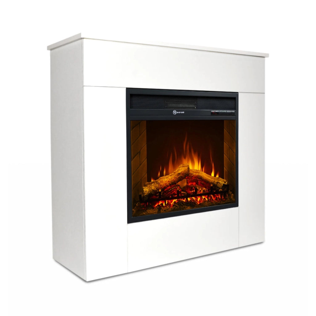 Caminetto Feletto, Camino Elettrico Superficie Riscaldabile 30 m2, 96x36x90h cm Bianco