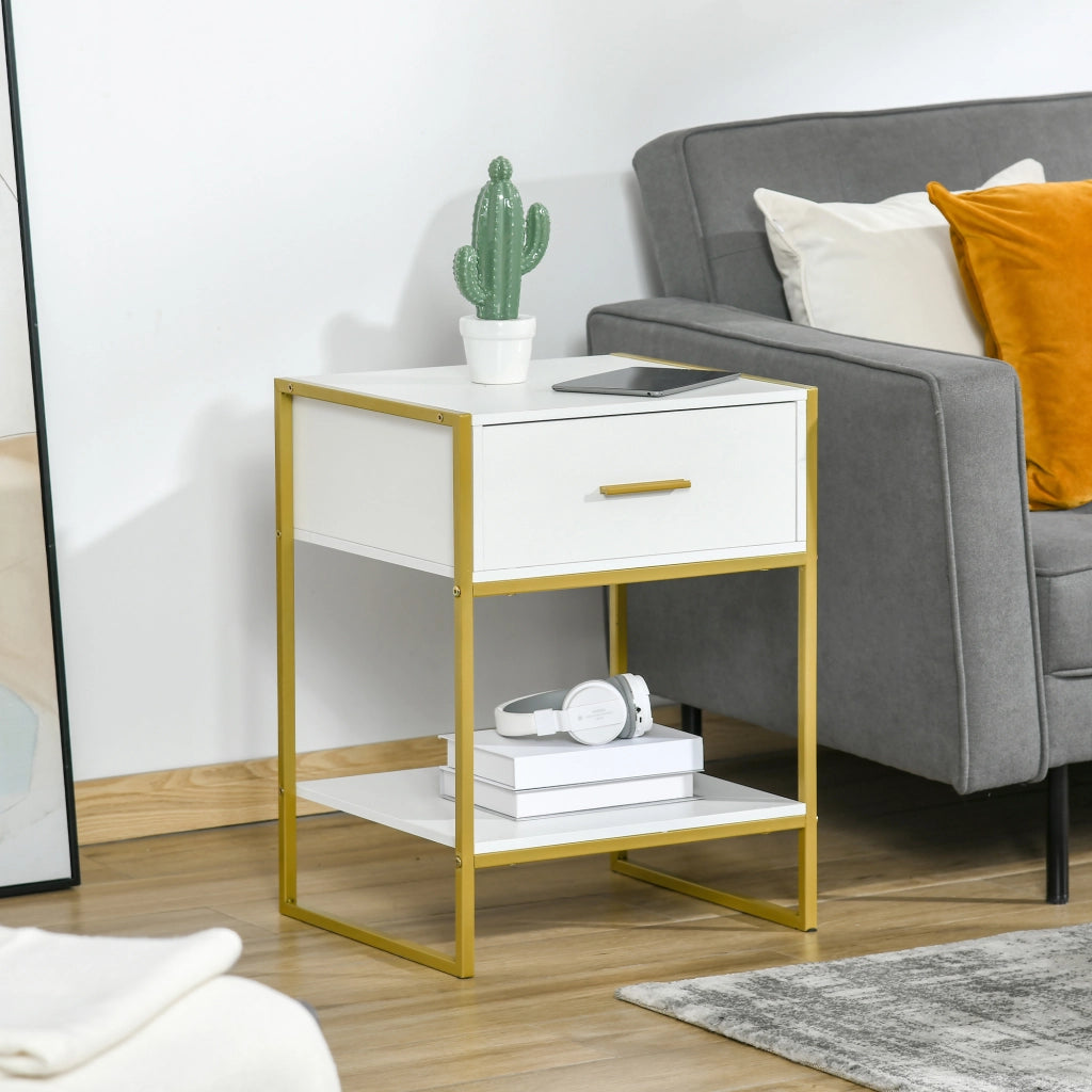 Comodino con cassetto e ripiano ¨C Zephmum ¨C Bianco 45x40x60 cm