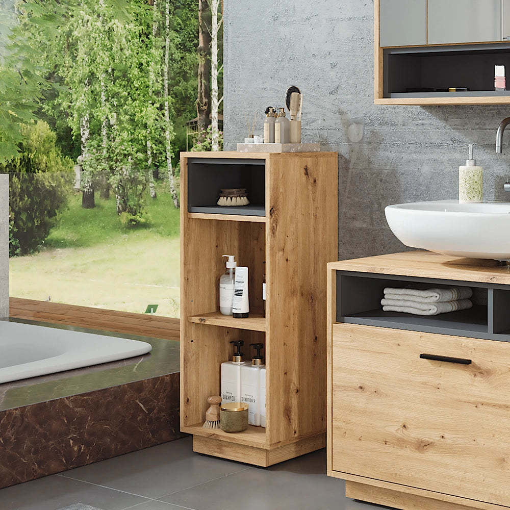 Vicco Mobiletto midi Rovere artigianale/antracite 38 x 93 cm con 3 scomparti
