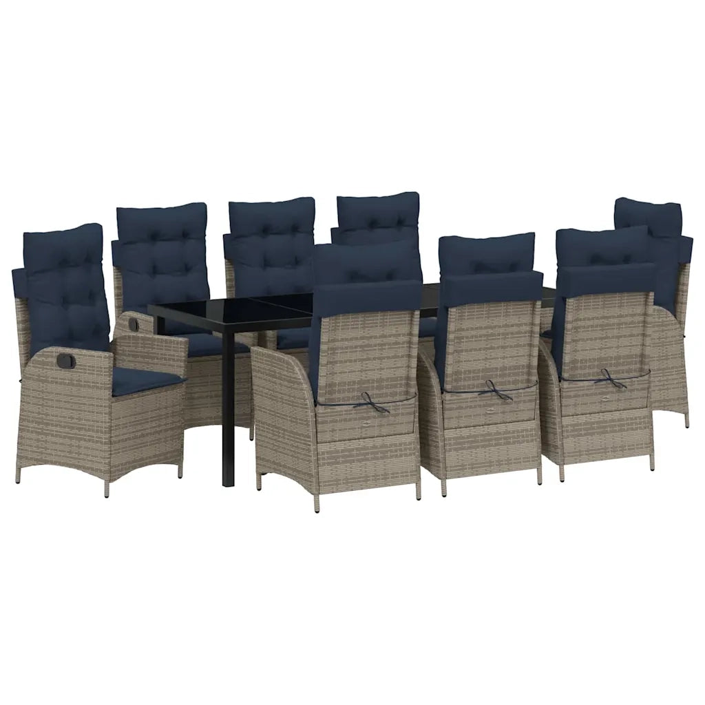 Set da Pranzo per Giardino 9 pcs Grigio e Nero Rattan 3380581