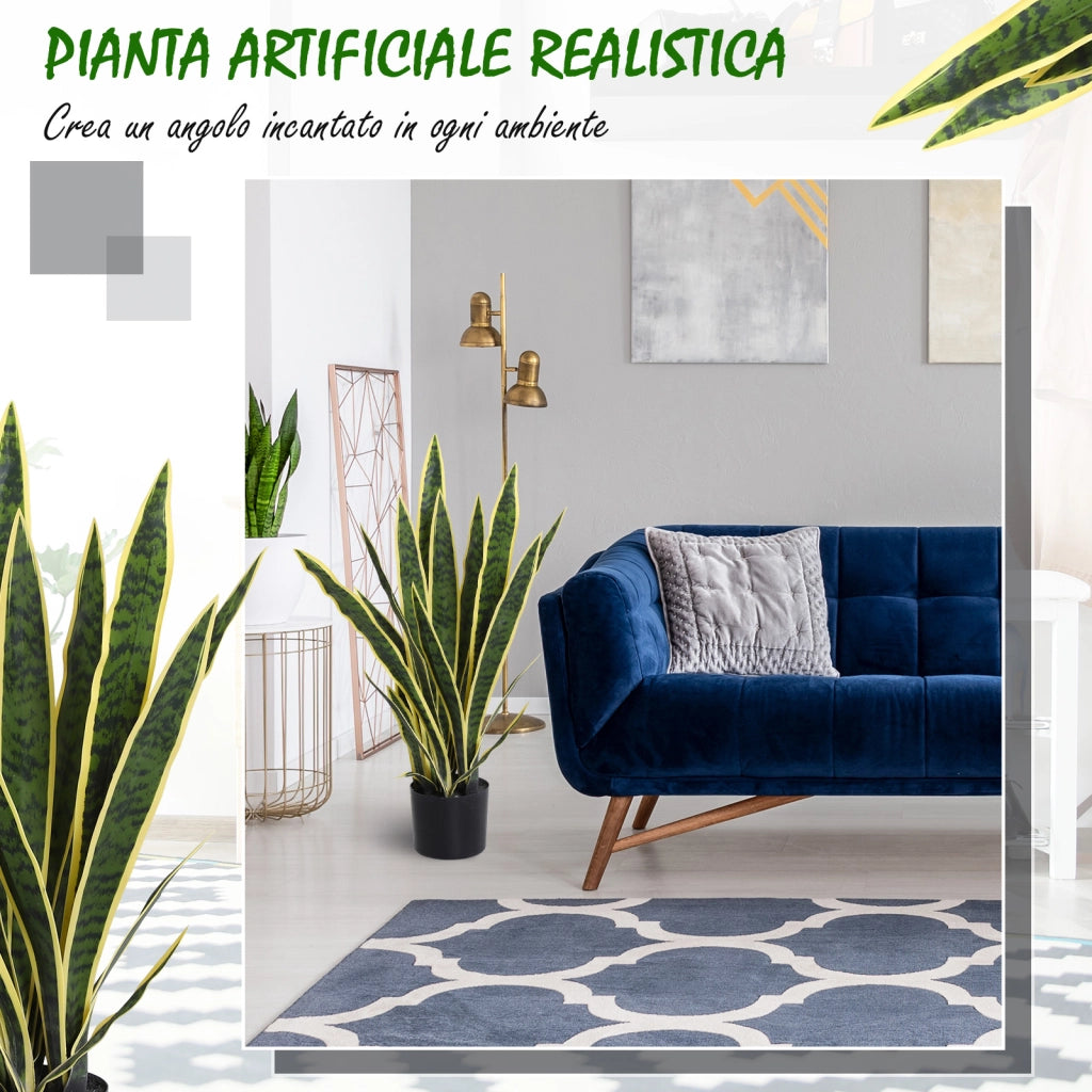 EasyComfort Sanseveria Artificiale Pianta Finta Realistica con Vaso, Ø15cm x 80cm, Verde e Giallo
