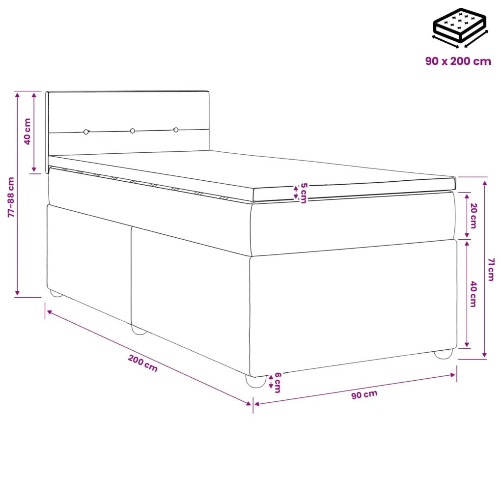Letto box spring con materasso Blu Scuro 90 x 200 cm Velluto 3451605