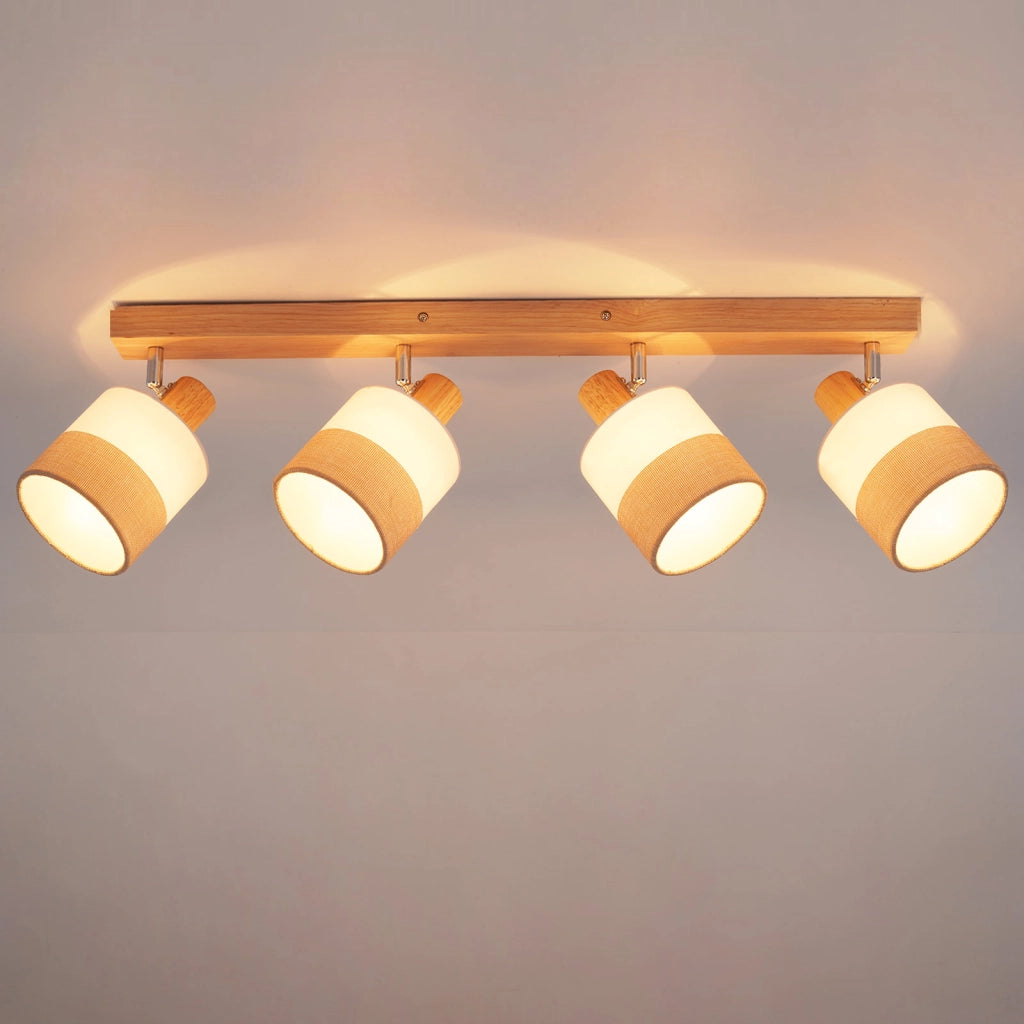 ZMH Faretto da soffitto vintage 4 luci legno tessuto orientabili 350° E14 max 25W senza lampadina