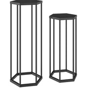 Set di 2 supporti per piante in metallo nero， 75 e 60 cm， interno ed esterno